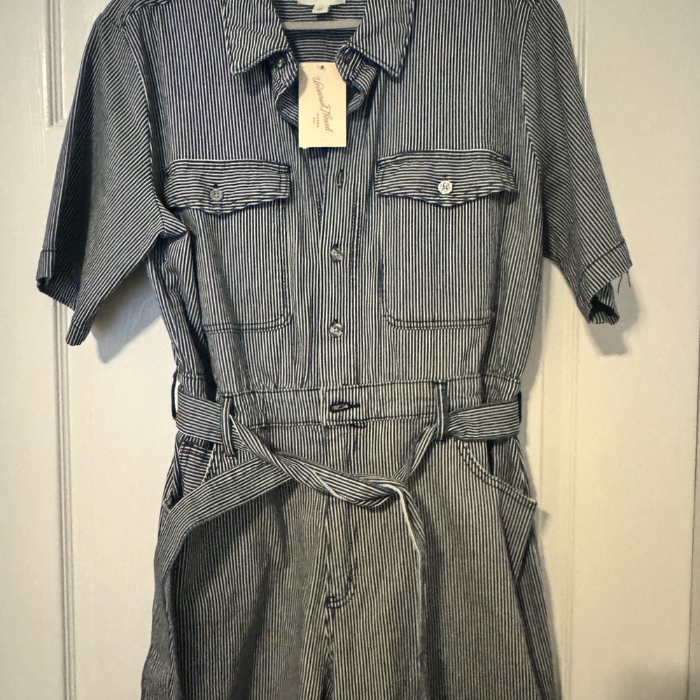 Universal Thread Striped Short Sleeve Jumpsuit with Belt